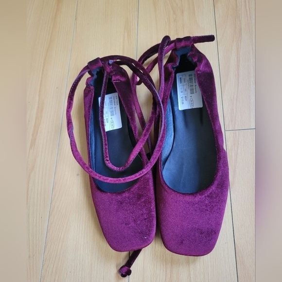 8 by Yoox Velvet Ballet Flats Burgundy EU 39-39.5 US 8-8.5 - Picture 4 of 9